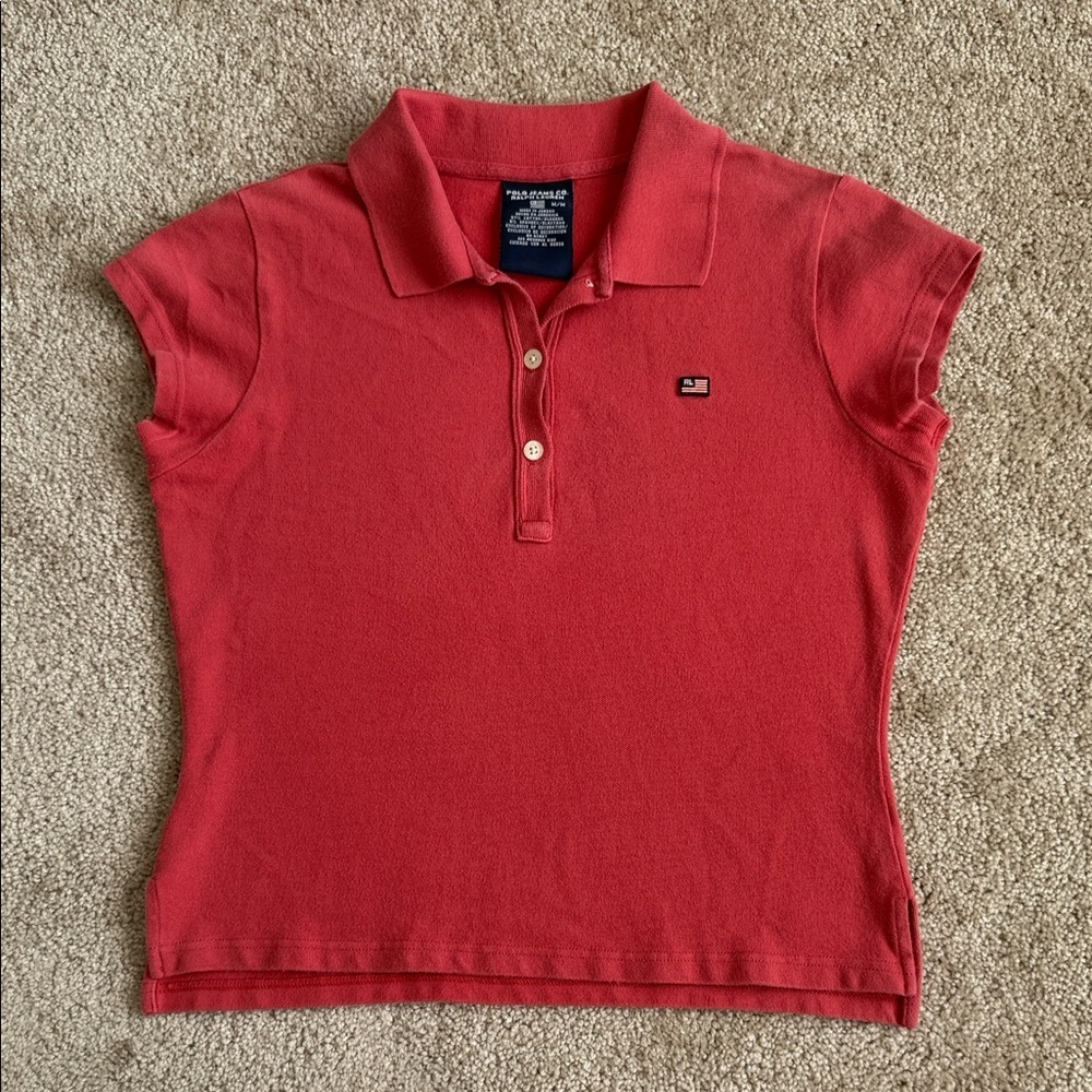 Polo Ralph Lauren Pink Cap Sleeve Baby Tee Polo Shirt American Flag Logo